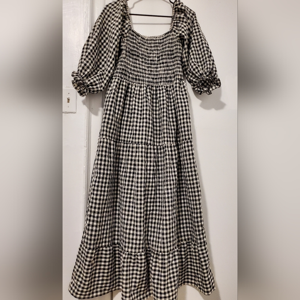 Women's Boho Flowy Cottagecore Puff Sleeve Off The Shoulder Summer Casual Plaid